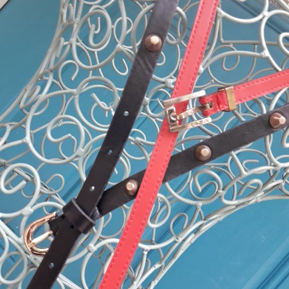 2 Belts Genuine Leather Thin Studded with Spikes Metal Studs Grommets Rivet BOGO - Picture 9 of 16